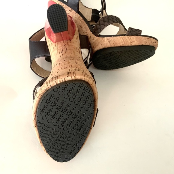 Calvin Klein Bea Platform Stiletto Heel Sandal Brow Red Leather T-Strap Pump 7.5 - Picture 13 of 16